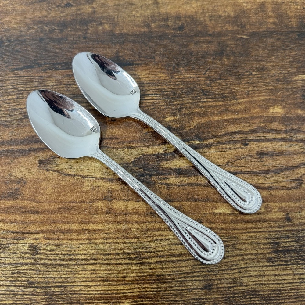 Cuisinart Elite FAMPOUX Teaspoons 2pcs Stainless Flatware Beaded Outline